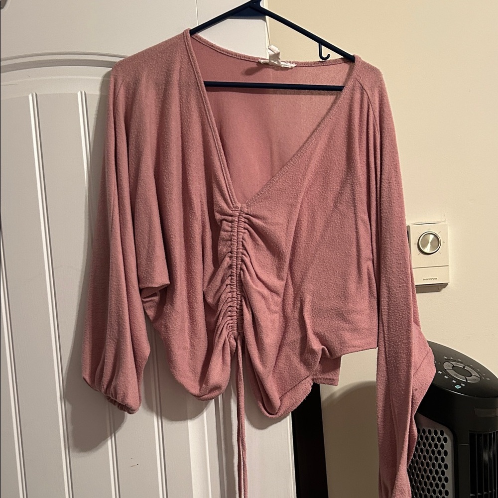 Ruched Front Pink Long Sleeve Top